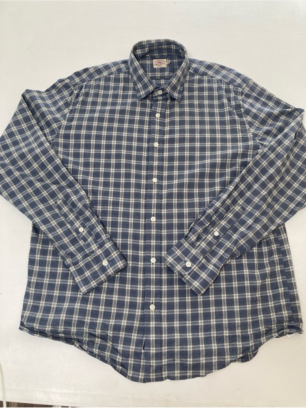 Faherty Movement Shirt MWF2206 Men's Blue Plaid Long Sleeve Button Down XL